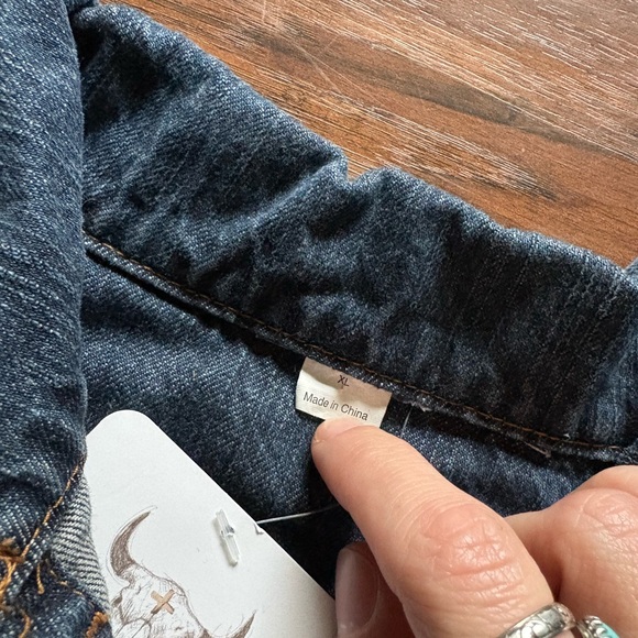 Upcycled Denim Jacket with Deerskin Fringe and Pendleton Wool - Picture 4 of 5